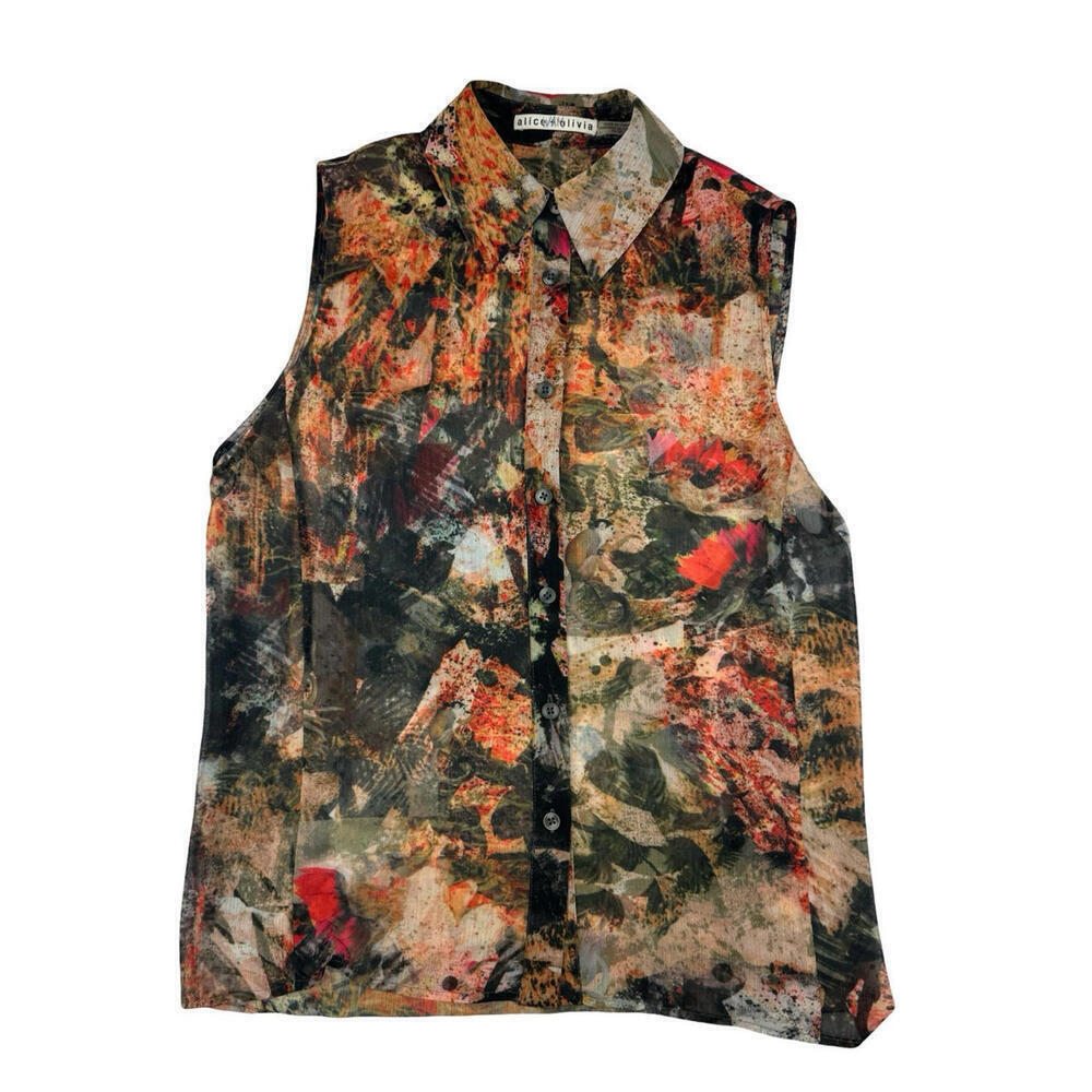 Alice + Olivia Sleeveless Collared Top Blouse Orange Size XS